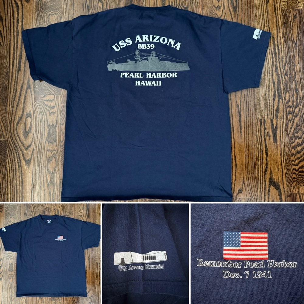 Vintage USS Arizona BB-39 Pearl Harbor Memorial  Blue Remember 1941 Men Shirt XL
